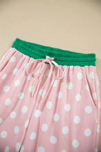 Load image into Gallery viewer, Pink Polka Dot Contrast Trim Long Sleeve Top Drawstring Shift Pants Set