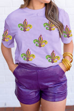 Load image into Gallery viewer, Wisteria Mardi Gras Sequined Pattern Holiday T Shirt