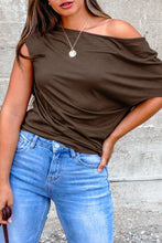 Load image into Gallery viewer, Burgundy Plus Size Solid Color Asymmetric Neck Short Sleeve Blouse
