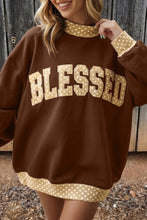 Load image into Gallery viewer, Coffee Polka Dot Trim High Neck BLESSED Letter Graphic Baggy Sweatshirt