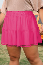 Load image into Gallery viewer, Navy Blue Plus Size Frilled Elastic Waist Lace Trim Boho Ruffled Shorts