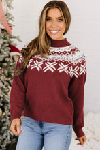 Load image into Gallery viewer, Chicory Coffee Christmas Theme Geometric Pattern Knit Round Neck Shift Sweater