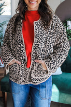 Load image into Gallery viewer, Khaki Leopard Print Patch Pockets Binding Tape Long Sleeve Regular Fit Jacket