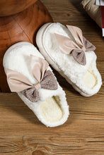 Load image into Gallery viewer, White Contrast Bowknot Applique Plush Winter Slippers (Colors May Differ by Batch)