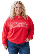 Load image into Gallery viewer, Tomato Red Casual Polka Dot Patchwork Letter Graphic Plus Size Sweatshirt