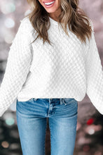 Load image into Gallery viewer, White Solid Textured Knit Pearl Embellished Pullover Sweater