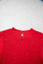 Load image into Gallery viewer, Bright Green Solid Color Smocked Ruffle Hem Long Sleeve Blouse