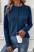 Load image into Gallery viewer, Navy Blue Solid Exposed Seam Crew Neck Long Sleeve Top