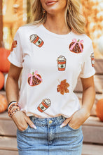 Load image into Gallery viewer, White Sequined Pumpkin Fall Graphic Casual Shift T Shirt