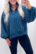 Load image into Gallery viewer, Pink Polka Dot Print Metal Button Collar Casual Pullover Sweatshirt