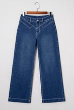 Load image into Gallery viewer, Sail Blue Stitched Waist Detail Loose Cuffed Jeans