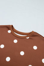 Load image into Gallery viewer, Brown Polka Dot Raw Hem Relaxed Pullover Loose Skort Two Piece Set