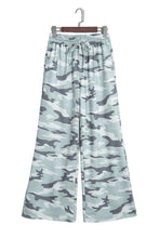 Load image into Gallery viewer, Green Camo Wide Leg Tie Elastic Waist Casual Pants