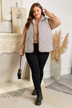 Load image into Gallery viewer, Brown Stripe Quilted Wavy Hem Snap Button Plus Size Vest