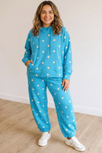 Load image into Gallery viewer, Blue Polka Dot Hooded Drawstring Long Sleeve Plus Size Set