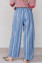 Load image into Gallery viewer, Sky Blue Stripe High Waist Wide Leg Lace Up Barrel Jeans