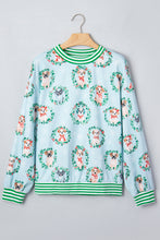 Load image into Gallery viewer, Sky Blue Abstract Dog Print Ribbed Cuff Round Neck Long Sleeve Sweatshirt