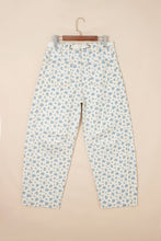 Load image into Gallery viewer, Beige Grommet Knot Waist Floral Barrel Leg Jeans