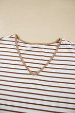 Load image into Gallery viewer, Gray Stripe V Neck Ruffle Contrast Sleeve Top Drawstring Pants 2pcs Set