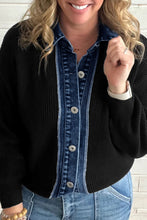 Load image into Gallery viewer, Color black Drop Shoulder Placket Paneling Shirt Collar Long Sleeve Cardigan