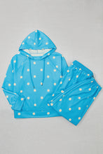 Load image into Gallery viewer, Blue Polka Dot Hooded Drawstring Long Sleeve Plus Size Set