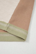 Load image into Gallery viewer, Green Plus Mixed Texture Color Block Patchwork V Neck Long Sleeve Top