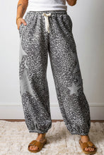 Load image into Gallery viewer, Khaki Leopard Print Star Patched Drawstring Elastic Waist Jogger Pants