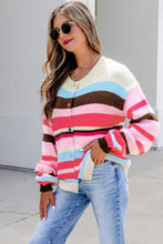 Load image into Gallery viewer, Pink Stripe Striped Colorblock Drop Shoulder Cardigan