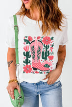 Load image into Gallery viewer, White Western Boots Flower Print Round Neck T Shirt