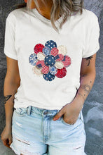 Load image into Gallery viewer, White Faux Patchwork Patriotic Flower Printed T Shirt