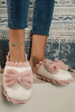 Load image into Gallery viewer, Fushia Bow Decor Color Block Ribbed Plush Slippers