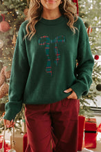 Load image into Gallery viewer, Blackish Green Plaid Bow Detail Drop Shoulder Christmas Sweater