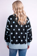 Load image into Gallery viewer, White Polka Dot Contrast Patchwork Round Neck Baggy Sweatshirt