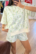 Load image into Gallery viewer, Sky Blue Floral Print Short Sleeve Elastic Waist Pocket Two Piece Set