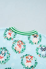 Load image into Gallery viewer, Sky Blue Abstract Dog Print Ribbed Cuff Round Neck Long Sleeve Sweatshirt