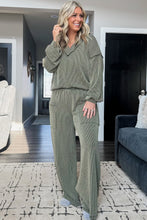 Load image into Gallery viewer, Four Leaf Clover Twisted Ribbed Exposed Seam Detail V Neck Pullover Plus Size Pant Set