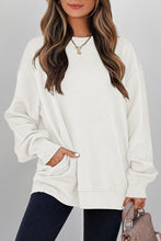 Load image into Gallery viewer, Coffee Solid Color Textured Round Neck Drop Shoulder Pullover Sweatshirt