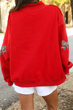 Load image into Gallery viewer, Racing Red Sequin Bowknot Mock Neck Game Day Casual Sweatshirt