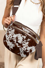 Load image into Gallery viewer, Coffee Cow Spots Printed Double Zip Crossbody Bag
