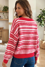Load image into Gallery viewer, Red Geometric Striped Pattern V Neck Button Front Casual Knit Cardigan