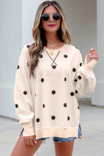Load image into Gallery viewer, Beige Loose-fit Long Sleeve Round Neck Polka Dot Tunic Sweatshirt