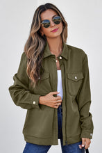 Load image into Gallery viewer, Blackish Green Solid Color Zip Up Button Flap Pocket Shirt Collar Jackets