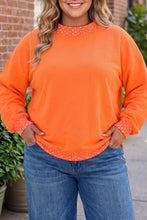 Load image into Gallery viewer, Orange Polka Dot Patchwork Round Neck Plus Size Sweatshirt