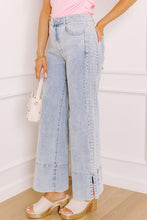 Load image into Gallery viewer, Beau Blue Mid Rise Pearl Embellished Split Wide Leg Jeans