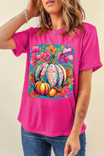 Load image into Gallery viewer, Rose Red Floral Pumpkin Graphic Print Crewneck Relaxed T-Shirt