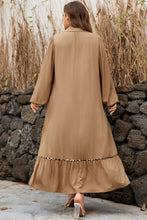 Load image into Gallery viewer, Chestnut Smocked V Neckline Leopard Piping Accent Bracelet Plus Size Long Dress