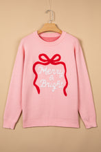 Load image into Gallery viewer, Gossamer Pink Drop Shoulder Round Neck Towel Embroidery Slogan Pullover Sweater