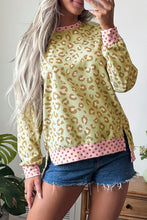 Load image into Gallery viewer, Pink Leopard Polka Dot Colorblock Trim Long Sleeve Top