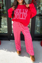 Load image into Gallery viewer, Red Christmas Slogan Graphic Plaid Contrast Two-piece Pant Set
