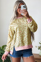 Load image into Gallery viewer, Pink Leopard Polka Dot Colorblock Trim Long Sleeve Top